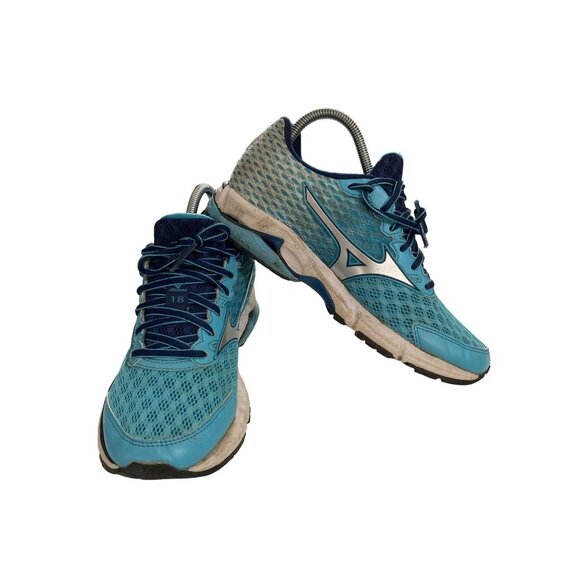 Mizuno Wave Rider 18 Women's Size 6 Blue Silver  Mesh sneakers Running Shoes - Picture 1 of 8